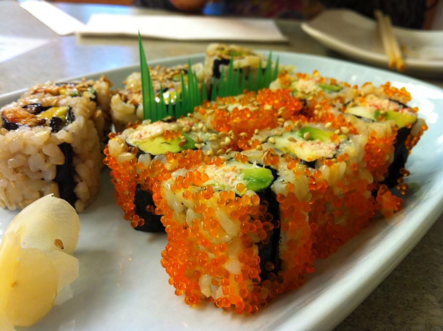 The+spicy+dragon+roll+is+only+one+of+the+many+choices+of+sushi+available+at+Homma%E2%80%99s%2C+all+of+which+are+wrapped+in+brown+rice+rather+then+the+traditional+method+of+using+white+sticky+rice.