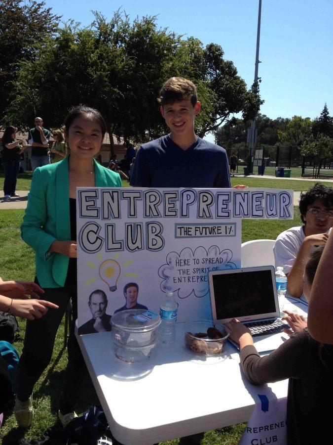 Entrepreneur Club president, Allison Zhang, and vice president, Payton Dwight,  advertise at Club Day 2013 on Sept. 13.  The club was restarted after a two-year hiatus. 