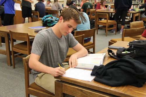 Junior soccer player Steven Blatman utilizes his seventh period prep to catch up on homework. Like many athletes, Blatman must use his limited free time wisely and works on schoolwork.