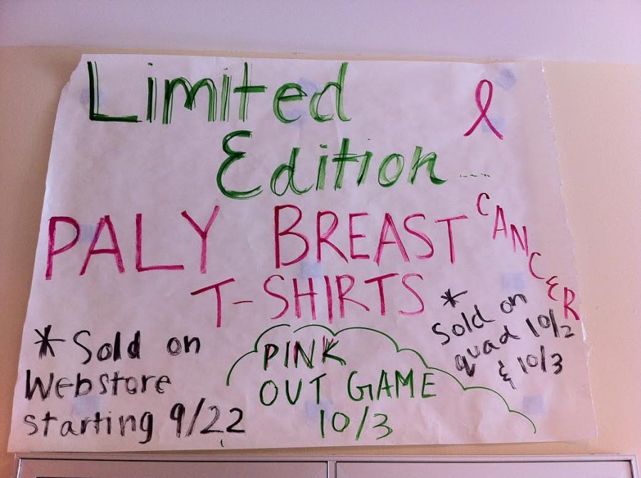 Palo Alto High Schools Associated Stduent Body (ASB) put up posters around the school to raise awareness of breast cancer and promote the Oct. 3 football game.