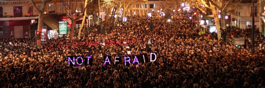 Demonstrations+erupted+in+Paris+to+show+support+for+free+speech+after+a+terrorist+attack+on+the+satirical+magazine+Charlie+Hebdo.