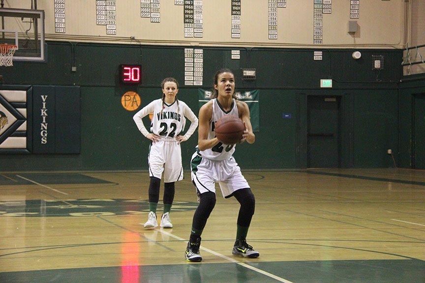 Junior Courtney Lovely shoots a free through against Los Gatos Wildcats. The Lady Vikings squeaked by with a 64-62 victory.