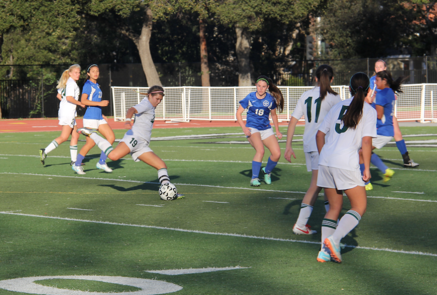 Junior Jacey Pederson scores a goal in the CCS semi-final match against Santa Theresa. The Vikings went on to win 5-0 and advance to the finals.