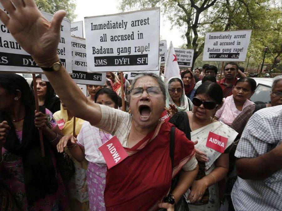The All India Democratic Woman’s Association in India show its disgust while protesting after teenage girls were gang raped.