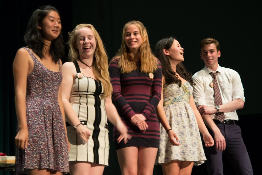 Palo Alto High School theatre students gather on stage during Senior Showcase on May 16 after the theatre’s “One Acts” on May 9. 