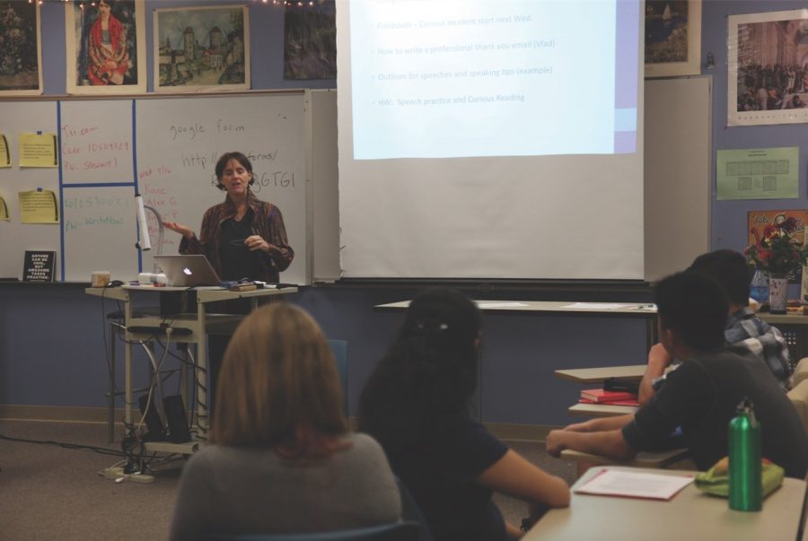 English teacher Lucy Filppu explains to her students how to improve and execute a how-to speech, the class’s latest project.
