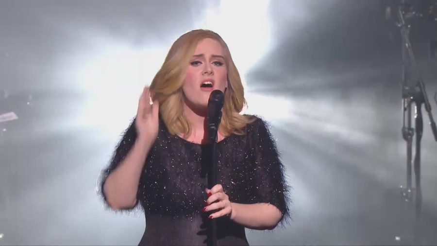 Adele performs “Hello” live at the NRJ Awards in France. The single has remained number one on charts since it was released.