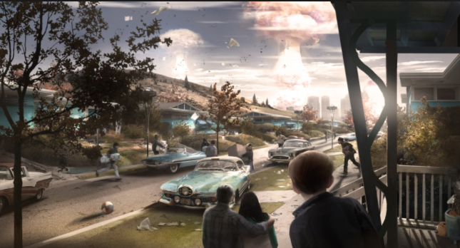 Fallout 4 features a post-nuclear world in which players fight villans and monsters.