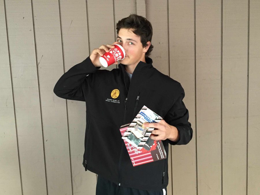 Senior Alec Olmstead is shown drinking a peppermint coffee. Students have many peppermint snacks to choose from this winter. 