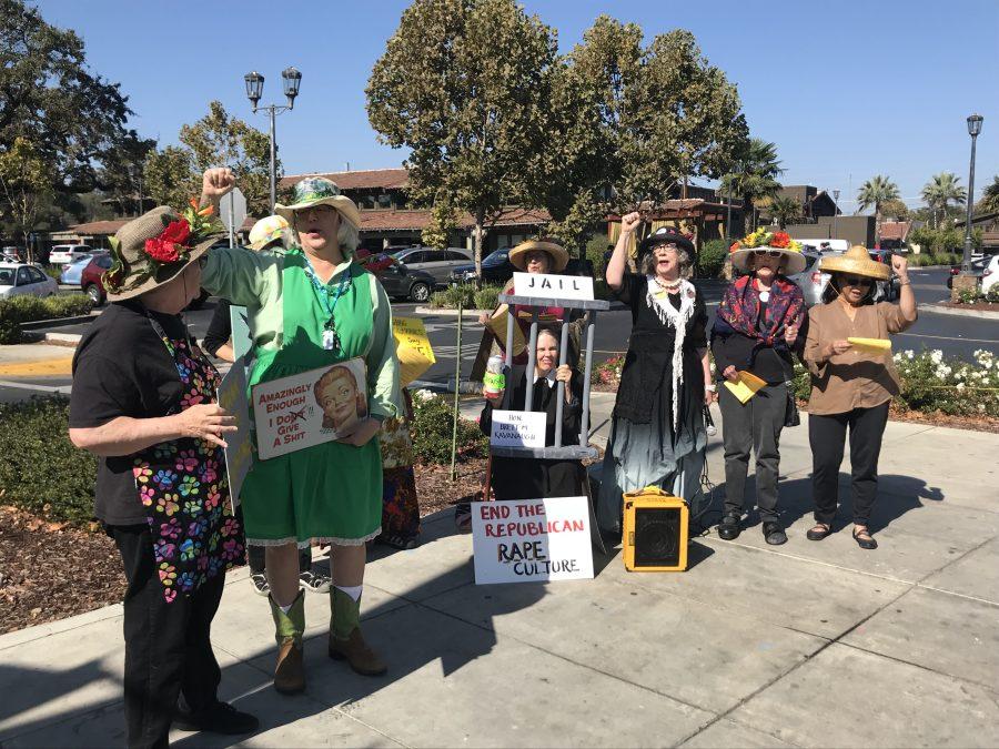 Local activist group, The Raging Grannies, protested Republican Supreme Court nominee Brett Kavanaughs recent sexual assault allegations, at Town and Country Village at lunch on October 17th. 