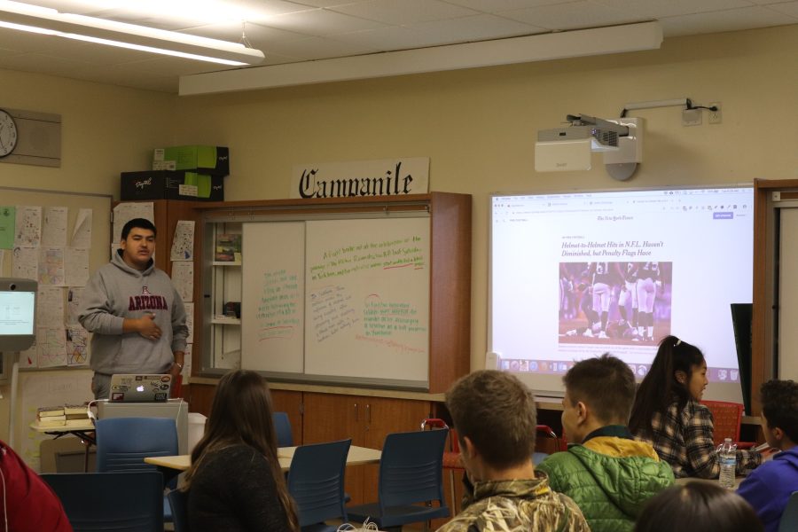 Alberto Ruiz gives a presentation in a Sports Literature class. This is one of many classes in the Sports Career Pathway, which is open to all students. The classes introduce students to different aspects of sports.