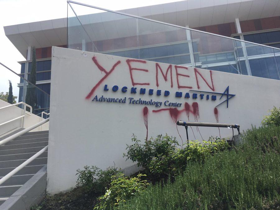 Lockheed Martin sign vandalized due to companys involvement in Yemen