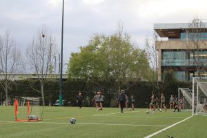 Palo Alto Soccer Club practices on the Mayfield turf field. “Playing on Mayfield when the turf was bad was really dangerous because the turf would get
caught up in my cleats,” sophomore Poppy Morrison said. “People were always rolling ankles, injuring themselves, and it was hard to get traction on the field."